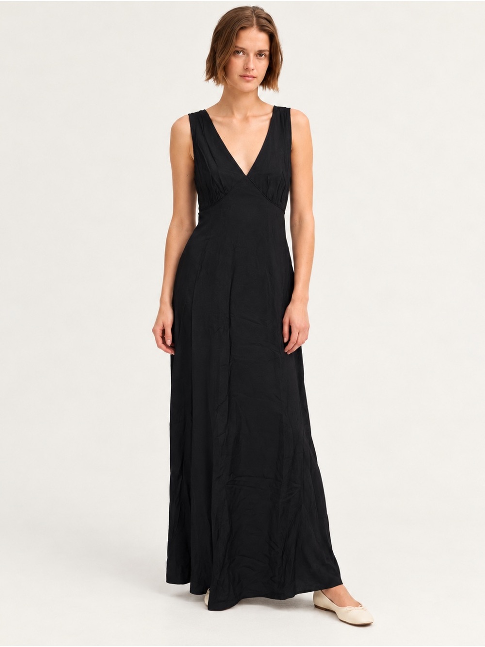 Madewell Marina Slip Midi Dress Women’s Size 2 Black V-Neck NWT